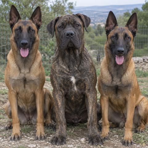 Brindle Presa Canario Male 7 months old 31KG   Next too 2 female belgian malinous 1.3 years old…